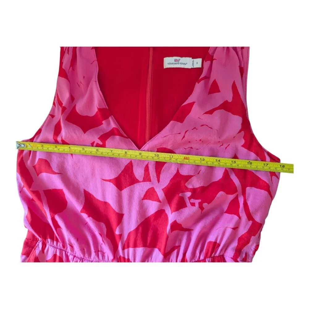 VINEYARD VINES | Tropical Floral Sleeveless Jumpsuit | Cuckoo Red Pink | Size 8 - Picture 11 of 14